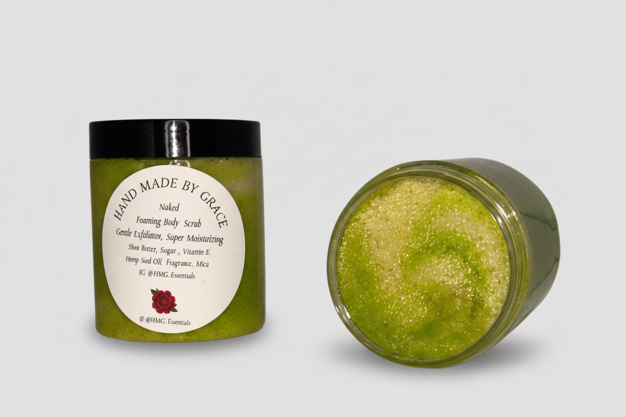 Naked Foaming Scrub with light gray background