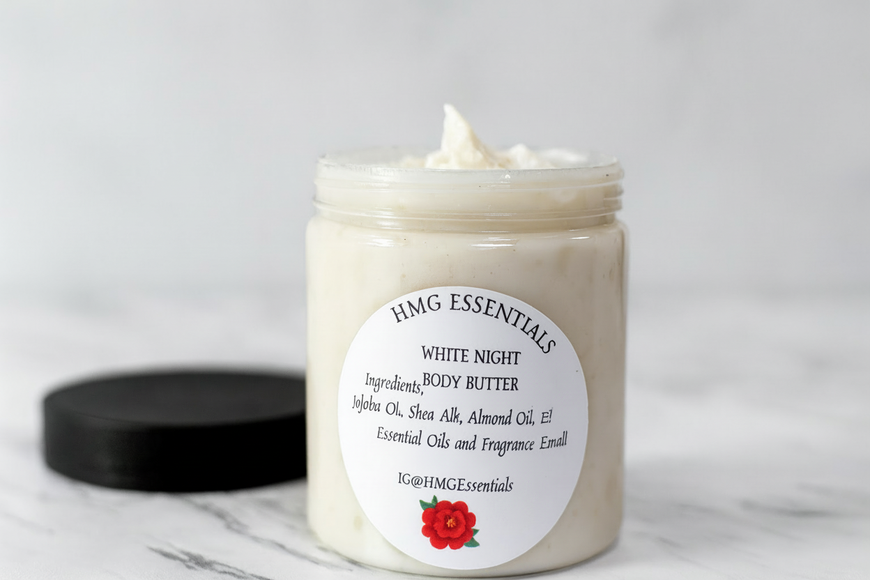 White Night Body Butter with light gray background